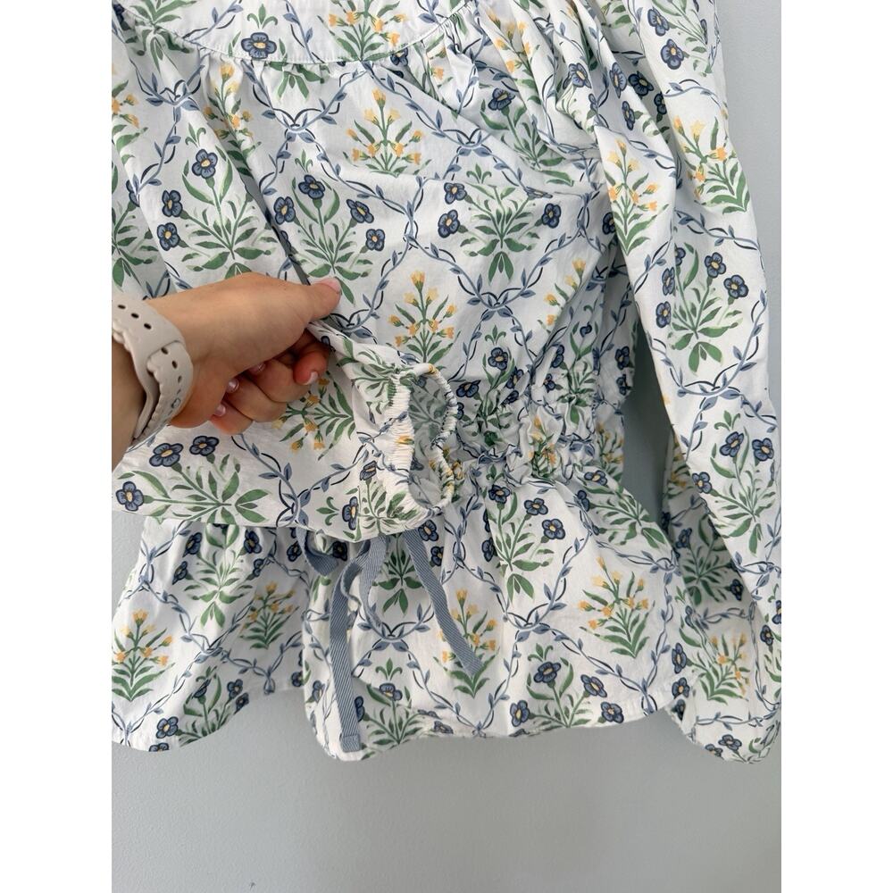 Spartina 449 Women's S Blouse Floral Long Balloon Sleeve Smocked Cinch Waist - Picture 3 of 9